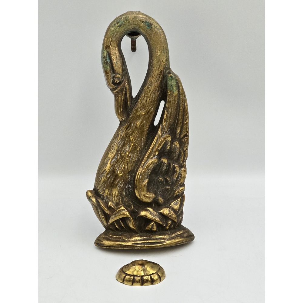 Patina Swan Door Knocker OS Gold Good Vintage Brass Hardware Strike Plate